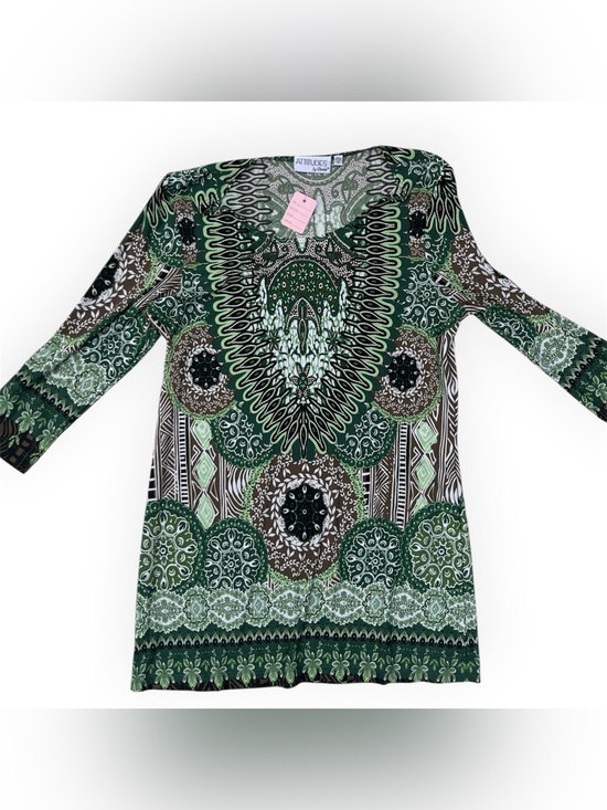 Attitudes by Renee Tops - Attitudes by Reńee Green & Brown Boho Medallion Tunic Top Size M Made in USA